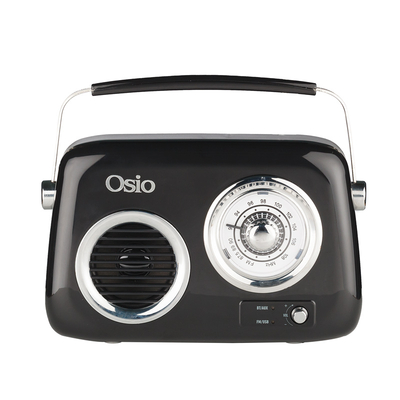 Osio OPR-3040B Μαύρο Ρετρό φορητό αναλογικό ραδιόφωνο με Bluetooth, AUX, USB, FM και subwoofer – 24W 15183-0001