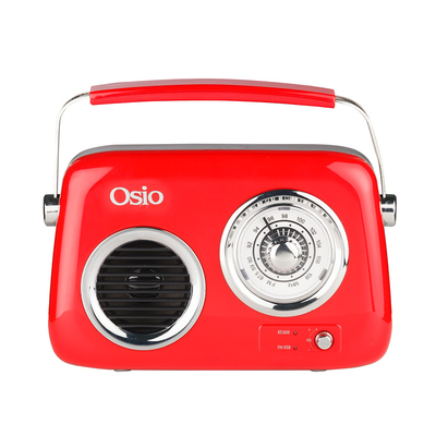 Osio OPR-3040R Κόκκινο Ρετρό φορητό αναλογικό ραδιόφωνο με Bluetooth, AUX, USB, FM και subwoofer – 24W 15183-0002