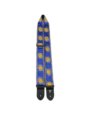 PERRIS Jacquard Design ''Yellow Suns on Blue'' Δερμάτινη Ζώνη Ηλεκτρικής Κιθάρας / Μπάσου