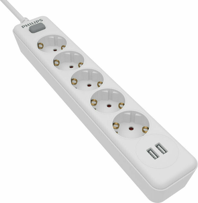 Philips SPN3052W/GRS Πολύπριζο 5 θέσεων με 2 USB Type-A 2.4 A - 1150100-0008