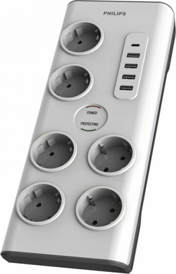 Philips SPN7060WA/GRS Πολύπριζο Ασφαλείας 6 Θέσεων με 4 USB Λευκό