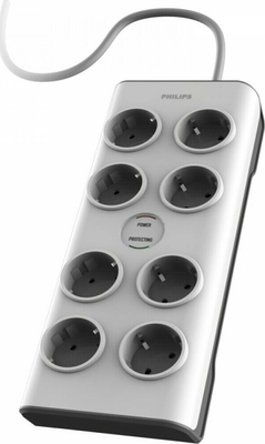 Philips SPN7080WA/GRS Πολύπριζο Ασφαλείας 8 Θέσεων με Καλώδιο 2m Λευκό