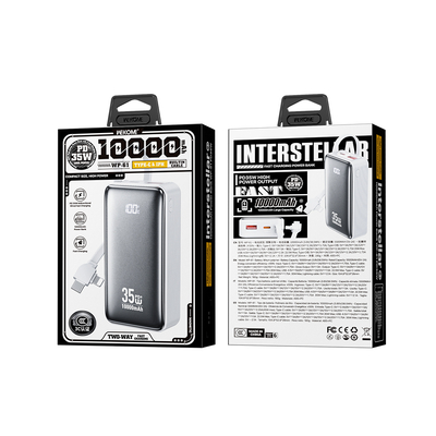 Power Bank 10000mAh PD 35W WK WP-61 2 Θέσεων, με καλώδιο USB-C/Lightning Λευκό