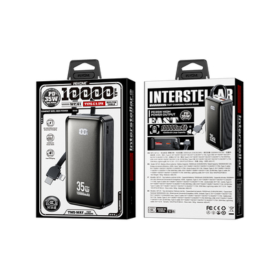 Power Bank 10000mAh PD 35W WK WP-61 2 Θέσεων, με καλώδιο USB-C/Lightning Μαύρο