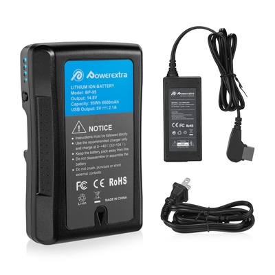 Powerextra BP-95 95Wh (6600mAh) V Mount /V-Lock Battery with D-tap Output Charger and D-Tap Cable