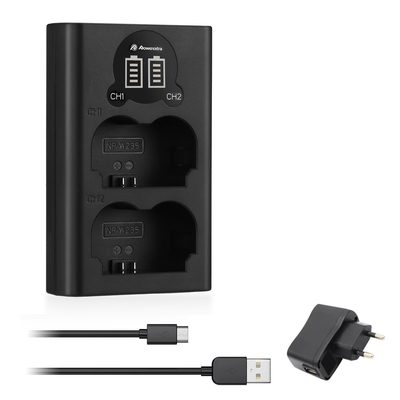 Powerextra DS-W235 Dual Battery Charger with USB AC/DC Power Adapter and LCD Display for Fujifilm NP-W235 Battery 
