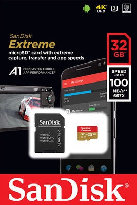 SanDisk Extreme microSDHC 32GB + SD Adapter 100MB/s V30 UHS-I U3 A1