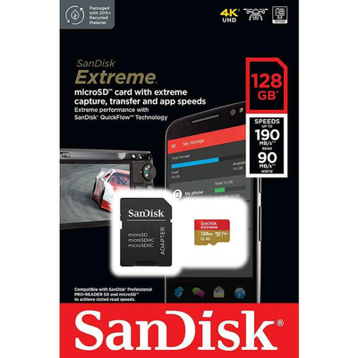 SanDisk Extreme microSDXC 128GB + SD Adapter + 1 year RescuePRO Deluxe.531686