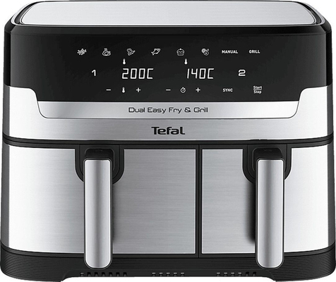 Tefal EY905D Dual Easy Fry Φριτέζα Αέρος με Διπλό Αποσπώμενο Κάδο 8.3lt Ασημί
