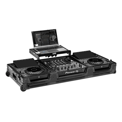UDG GEAR  U91111BL Ultimate Flight Case Set AlphaTheta CDJ-3000X/DJM-A9 Black Plus (Laptop Shelf + Wheels)